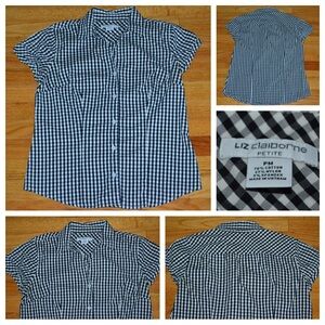 Liz Claiborne black and white gingham button down shirt, size MP Medium Petite